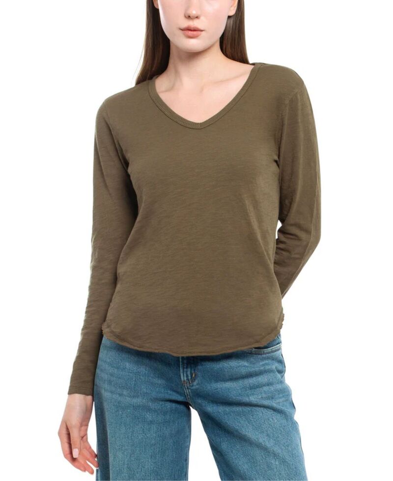 ウィルト レディース トップス シャツ WILT Long Sleeve Raw Hem Shirttail Tee Dark Olive オリーブ｜ReVida 店