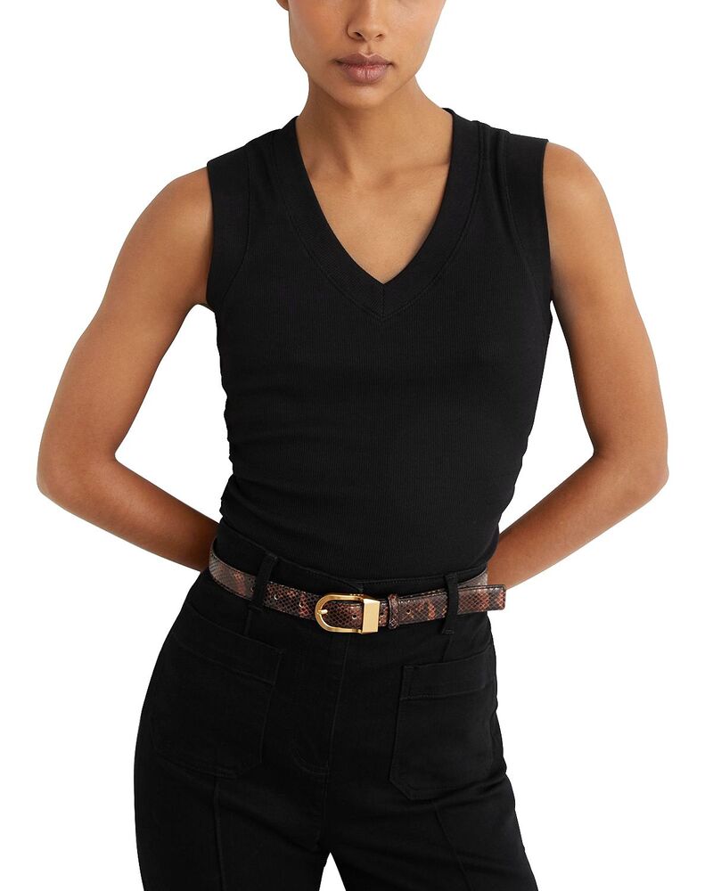 レイス レディース トップス タンクトップ Vネック ギャザー リブ REISS V Neck Ruched Ribbed Tank Top Black ブラック｜ReVida 店