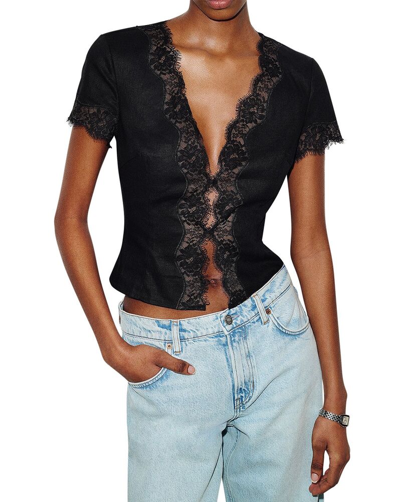 リフォーメーション レディース トップス シャツ リネン Reformation Brynn Linen Top Black ブラック｜ReVida 店