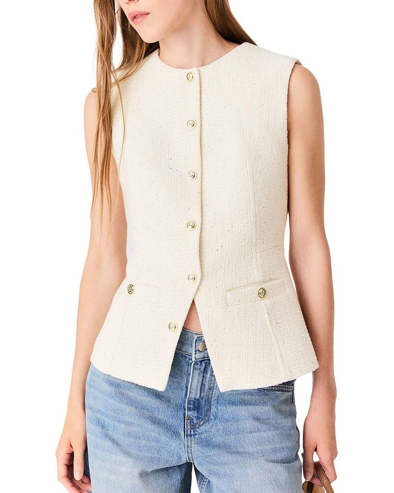 マージュ レディース アウター コート ツイード ノースリーブ Maje Sleeveless Tweed Waistcoat Ecru エクリュ｜ReVida 店