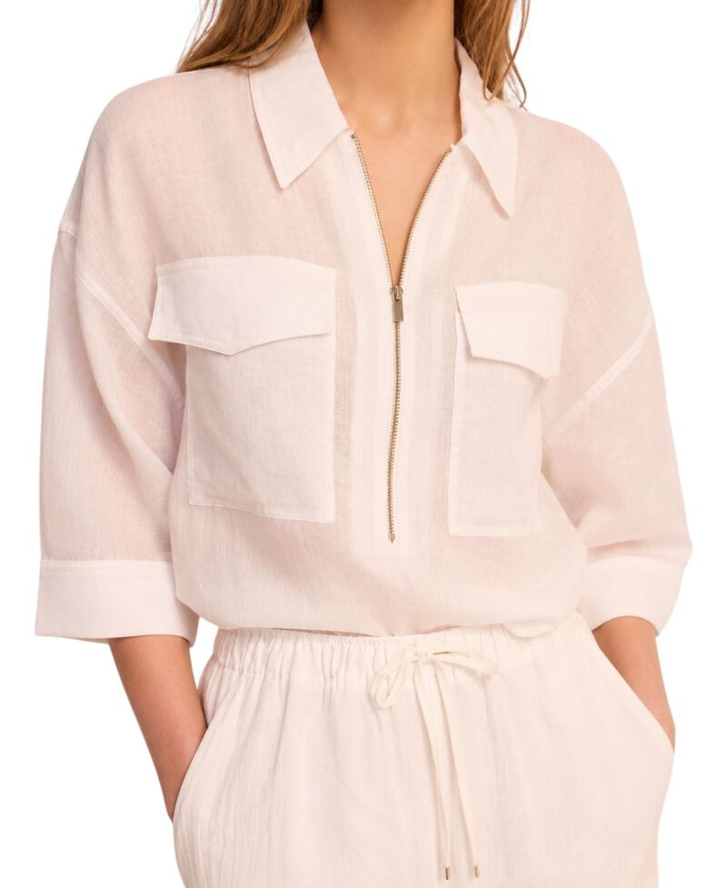 ミルトンベルベット レディース トップス シャツ ブラウス Mint Velvet Women's Ramie Zip Bomber Blouse Ivory アイボリー｜ReVida 店