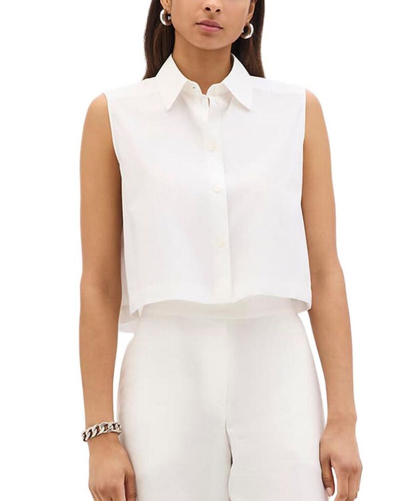 アナザー トゥモロー レディース トップス シャツ ノースリーブ クロップド Another Tomorrow Cropped Sleevelesshirt White ホワイト｜ReVida 店