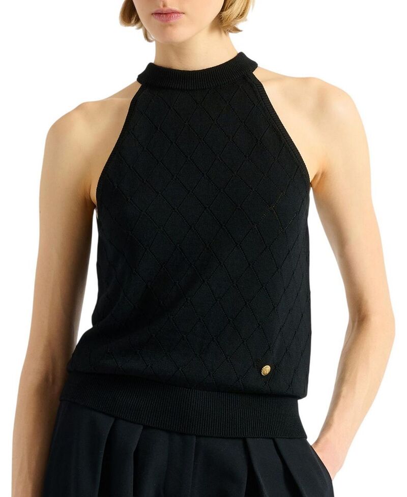 バルマン レディース トップス シャツ ノースリーブ ニット Balmain Sleeveless Knitop Black ブラック|ReVida 店