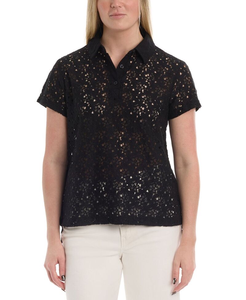 ウィルト レディース トップス ポロシャツ レース WILT Short Sleeve Lace Polo Top Black ブラック|ReVida 店
