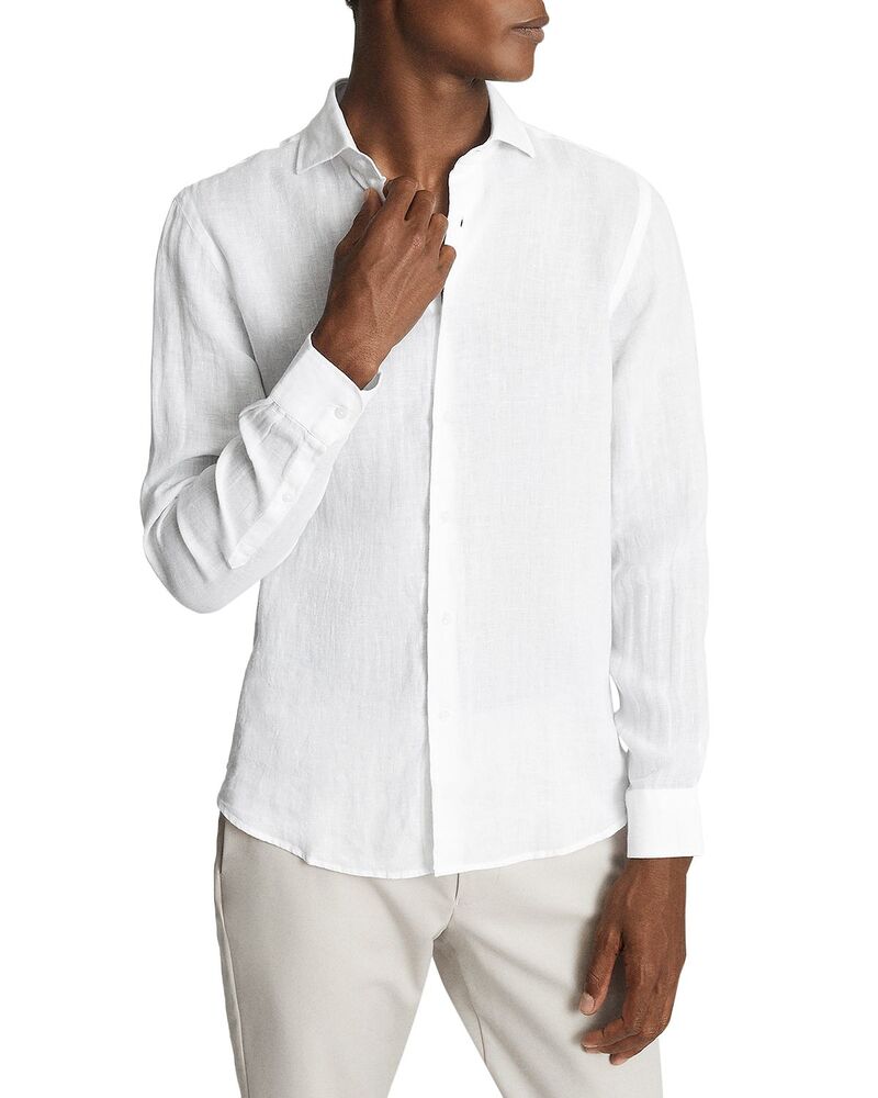 レイス メンズ トップス シャツ リネン REISS Ruban Long Sleeve Linen Shirt White ホワイト|ReVida 店