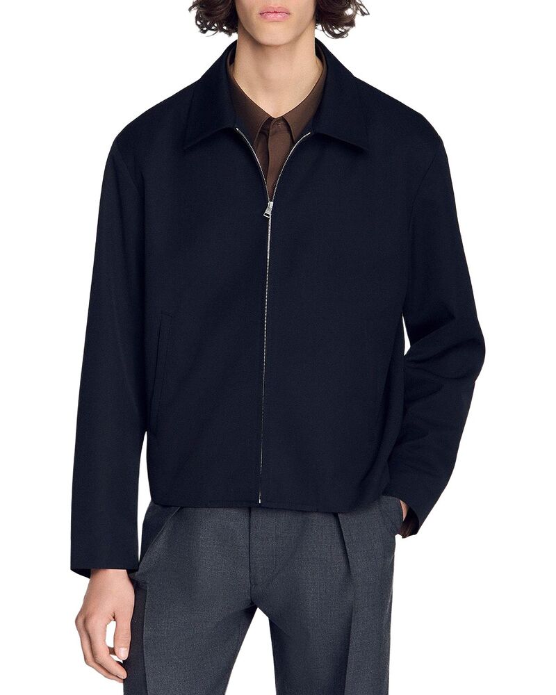 サンドロ メンズ アウター ジャケット・ブルゾン ミニ Sandro Minimalist Zip Up Blouson Jacket Navy Blue ネイビー|ReVida 店