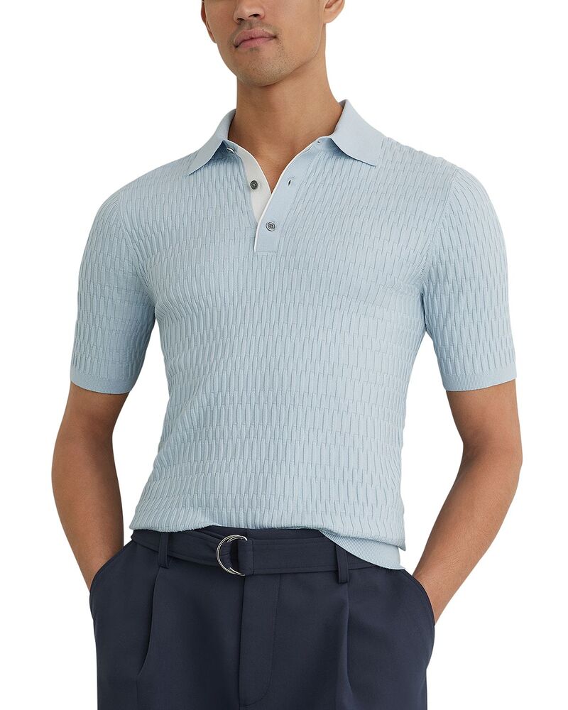 レイス メンズ アウター ニット・セーター ポロシャツ REISS Era Short Sleeve Textu red Sweater Polo Soft Blue ブルー｜ReVida 店
