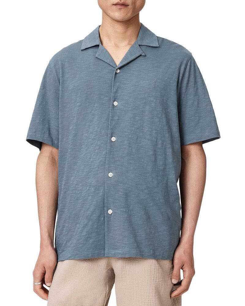 オールセインツ メンズ トップス シャツ リラックスフィット ALLSAINTS Robson Relaxed Fit Short Sleeve Camp Shirt Lunar Blue ブルー|ReVida 店