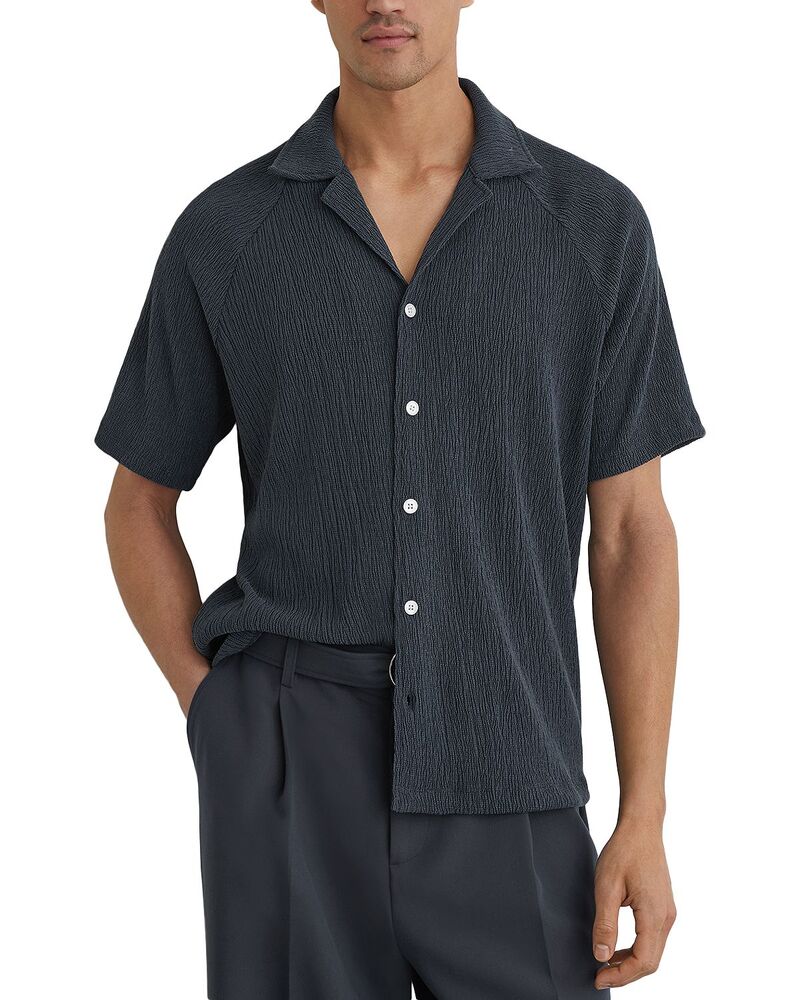 レイス メンズ トップス シャツ REISS Knox Short Sleeve Textu red Raglan Shirt Airforce Blue ブルー|ReVida 店