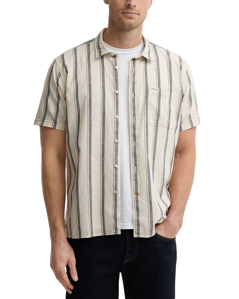 バブアー メンズ トップス シャツ Barbour Barkend Stripe Summer Pocket Shirt Whisper White ホワイト|ReVida 店