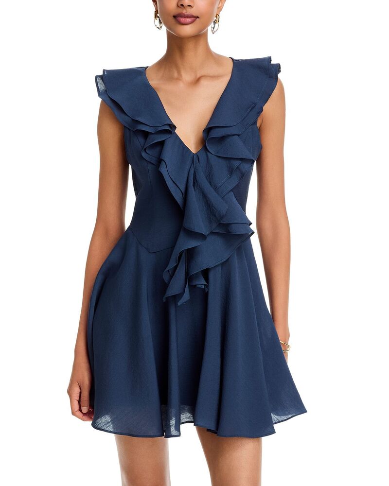 アクア レディース トップス ワンピース フリル ミニ AQUA Flutter Sleeve Ruffle Mini Dress - Exclusive Indigo インディゴ｜ReVida 店 29,480円
