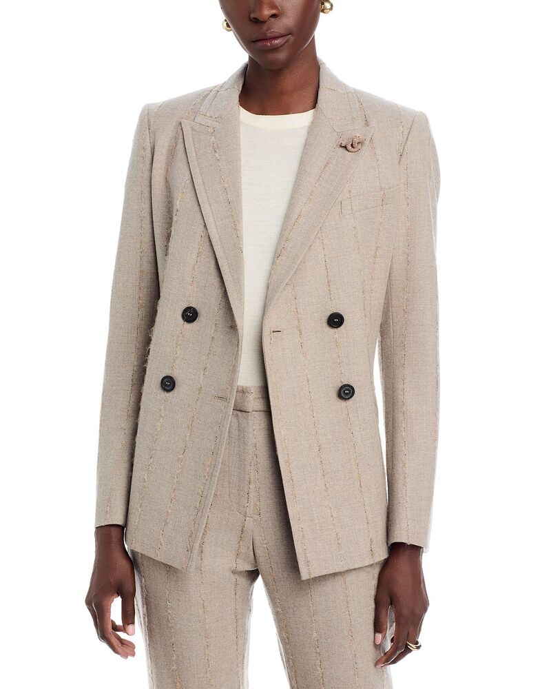 ファビアナ フィリッピ レディース アウター ジャケット・ブルゾン ブレザー Fabiana Filippinstripe Flannel Double Breasted Blazer with Knot Pin Mocha モカ｜ReVida 店