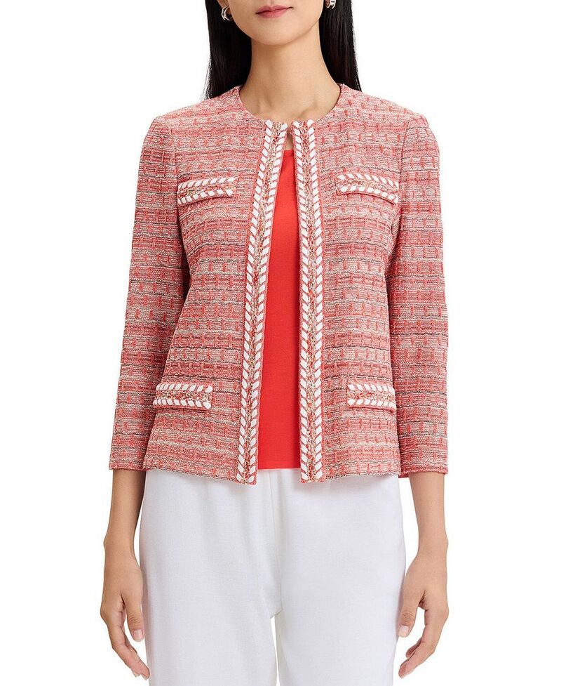 ミソック レディース アウター ジャケット・ブルゾン ニット Misook Heritage Whipstitch Trim Knit Jacket Cherry Biscotti Black New Ivory アイボリー｜ReVida 店