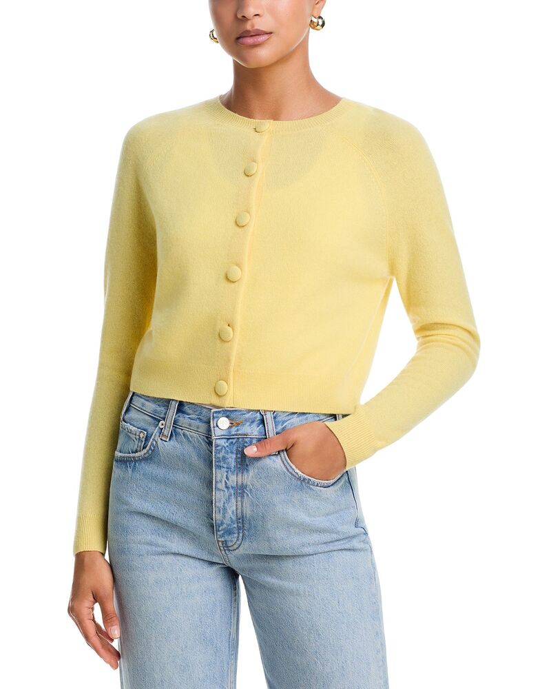 アクア レディース アウター カーディガン クルーネック AQUA 100% Cashmere Crewneck Cardigan - Exclusive Butter Yellow イエロー｜ReVida 店 38,220円