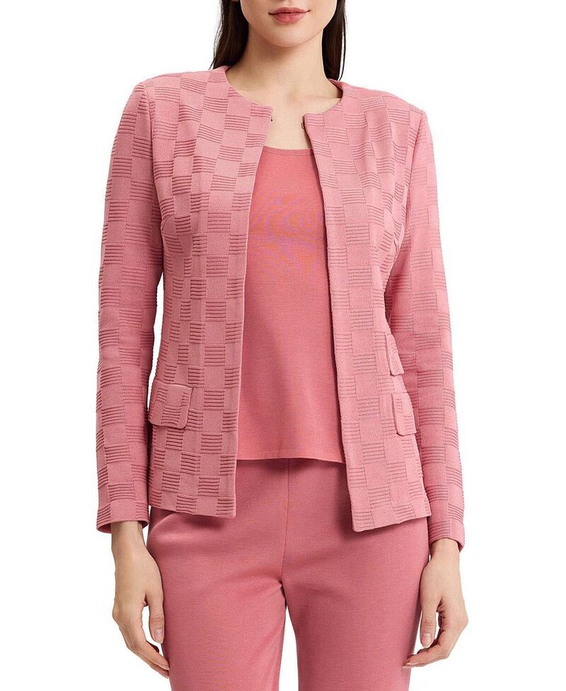ミソック レディース アウター ジャケット・ブルゾン ニット Misook Tailo red Tonal Checke red Knit Jacket Honeysuckle チェック｜ReVida 店