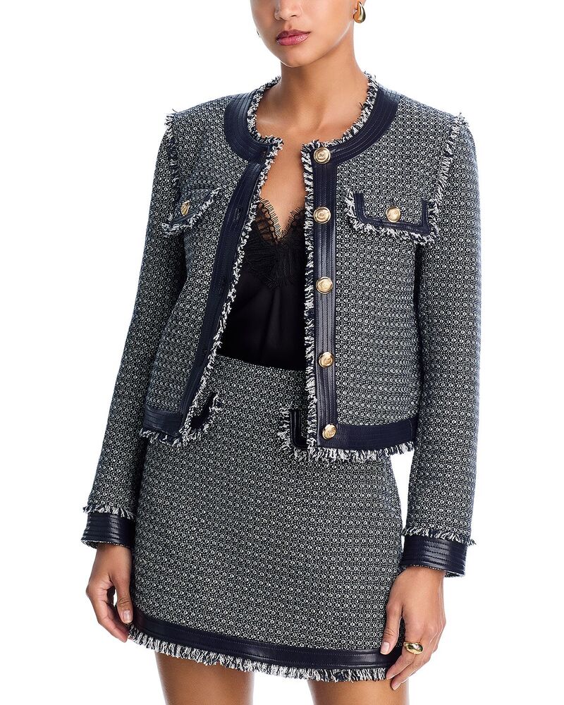 サンク セプト レディース アウター ジャケット・ブルゾン ツイード Cinq Sept Birdseye Tweedeva Jacket Navy/white ホワイト｜ReVida 店