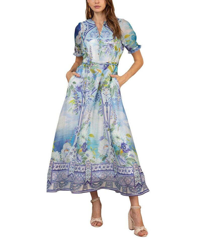 ヘイルボブ レディース トップス ワンピース リネン マキシ Hale Bob Cyrilla Linen Organza Maxi Dress Blue ブルー｜ReVida 店