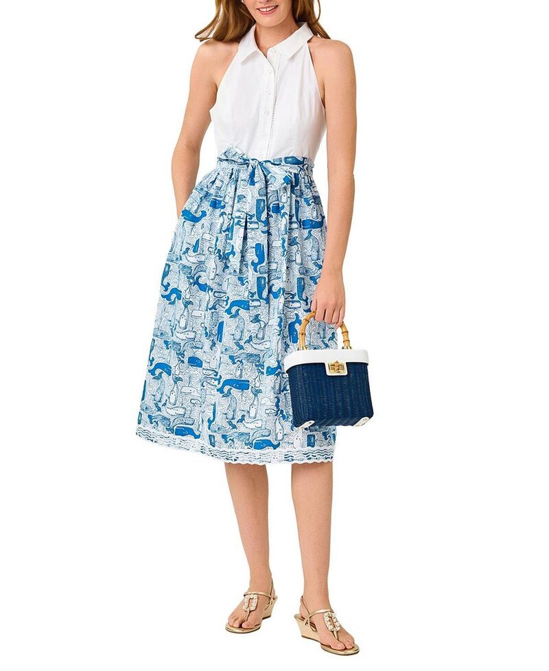 リリーピュリッツァー レディース トップス シャツ ミディ ホルター Lilly Pulitzer Mauritzia Halter Midi Shirtdress Nassau Blue Thar She Blows ブルー｜ReVida 店