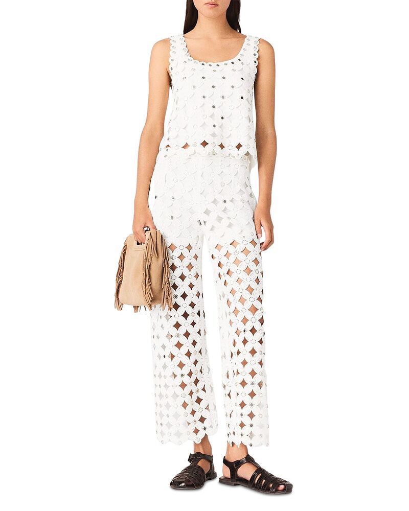 マージュ レディース ボトムス カジュアルパンツ Maje Pimiroir Straight Mirror Crochet Pants White ホワイト｜ReVida 店