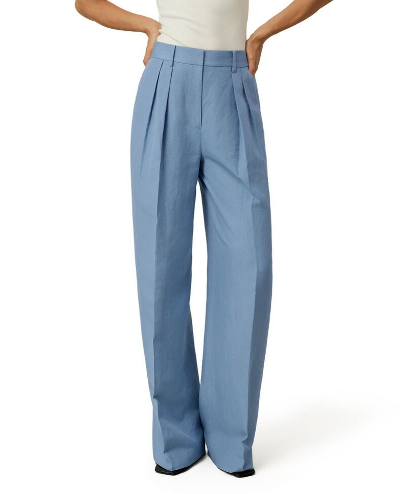 リリーシルク レディース ボトムス カジュアルパンツ ワイドレッグ リネン LILYSILK Linen Wide Leg Pant Chambray Blue ブルー|ReVida 店