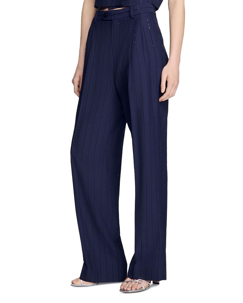 サンドロ レディース ボトムス カジュアルパンツ スパンコール Sandro Striped Sequin Pants Dark Navy ネイビー｜ReVida 店