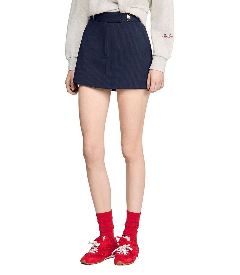 サンドロ レディース ボトムスカート Sandro Altheora Pinstriped Skort Navy Blue ネイビー|ReVida 店