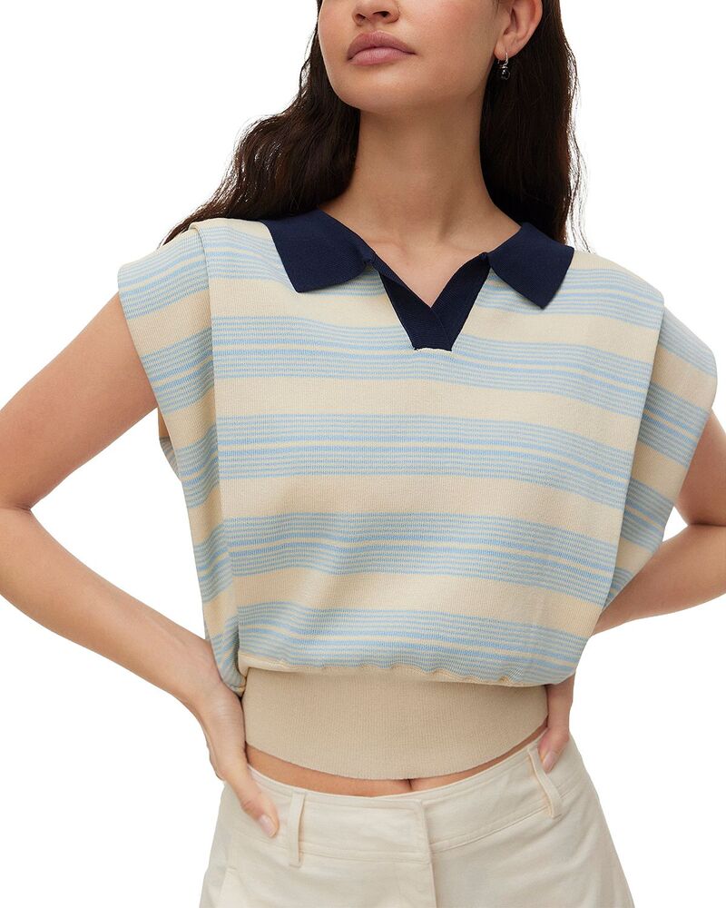 ヴェロモーダ レディース アウター ニット・セーター ポロシャツ ノースリーブ Vero Moda Sleeveless Polo Neck Pullover Sweater Navy/Birch ネイビー｜ReVida 店