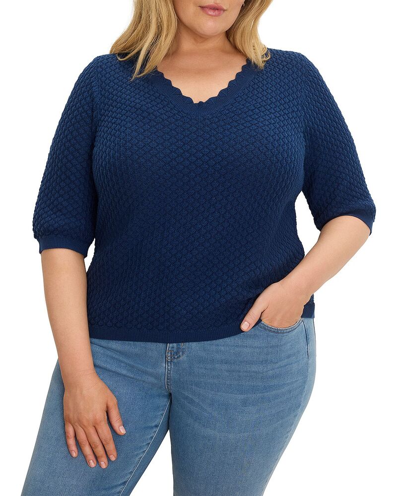 ニックアンドゾー プラス レディース アウター ニット・セーター NIC+ZOE Pluscallop Textu red Sweaterich Indigo インディゴ｜ReVida 店