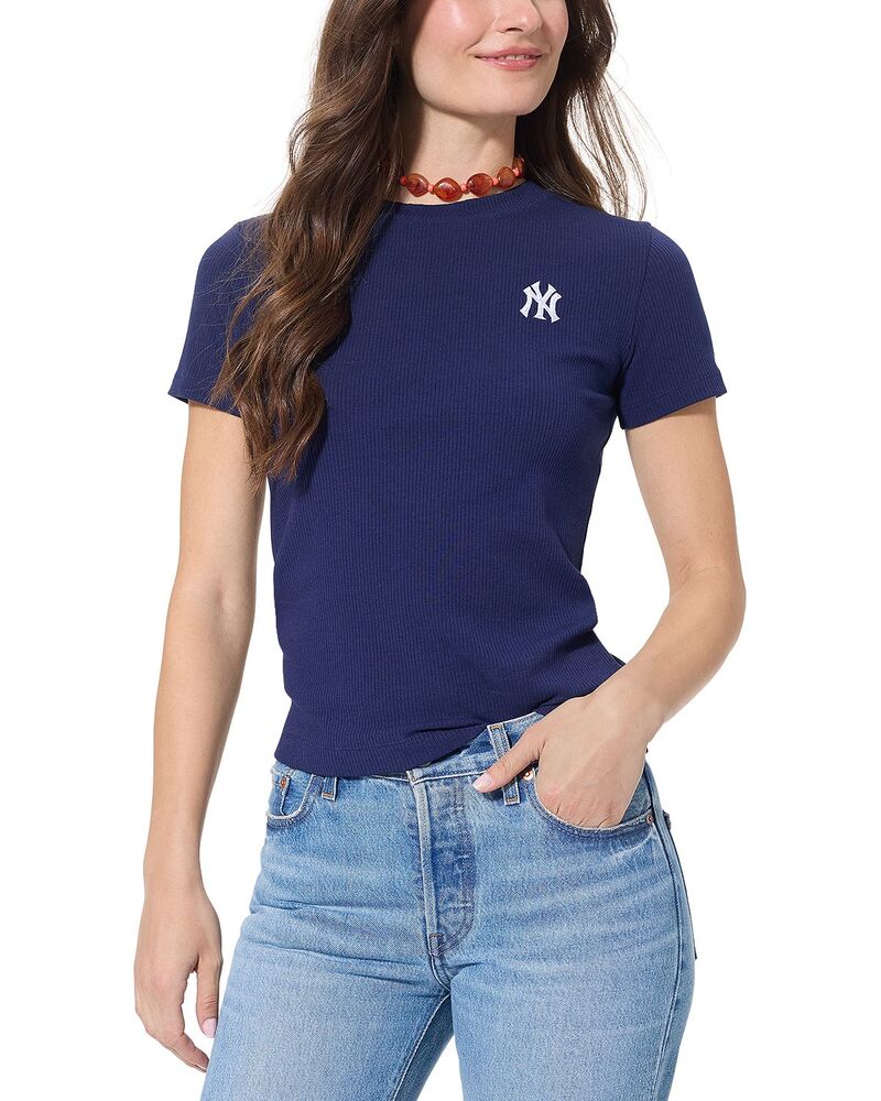テレズ レディース トップス Tシャツ 刺繍 Terez Rib Embroide red Tee New York Yankees Navy ネイビー｜ReVida 店