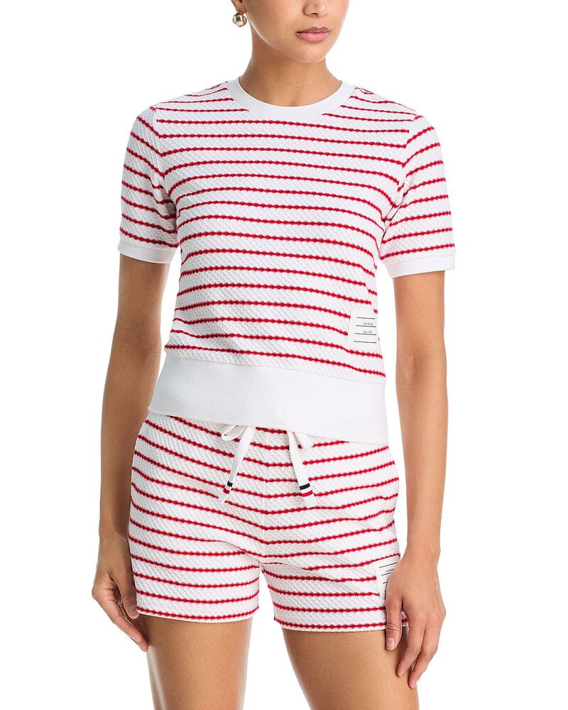 トムブラウン レディース トップス Tシャツ Thom Browne Striped Textu red Honeycomb Short Sleeve Tee White/Red ホワイト|ReVida 店