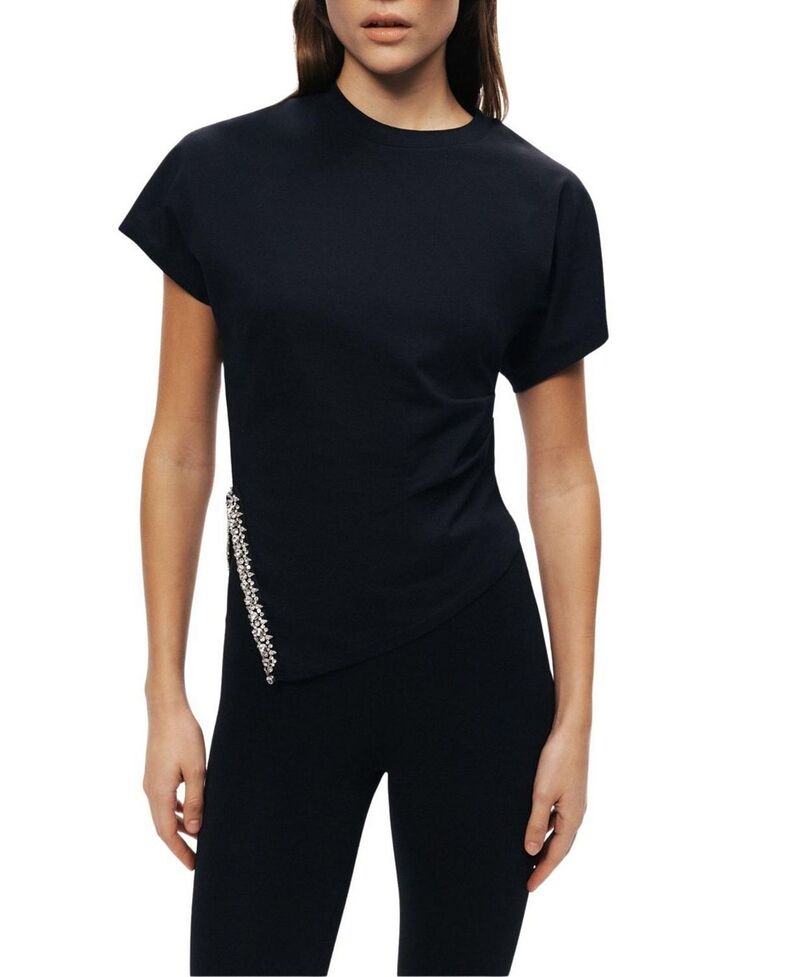 ノクチューン レディース トップス シャツ アシンメトリー NOCTURNEmbellished Asymmetric T-Shirt Black ブラック|ReVida 店