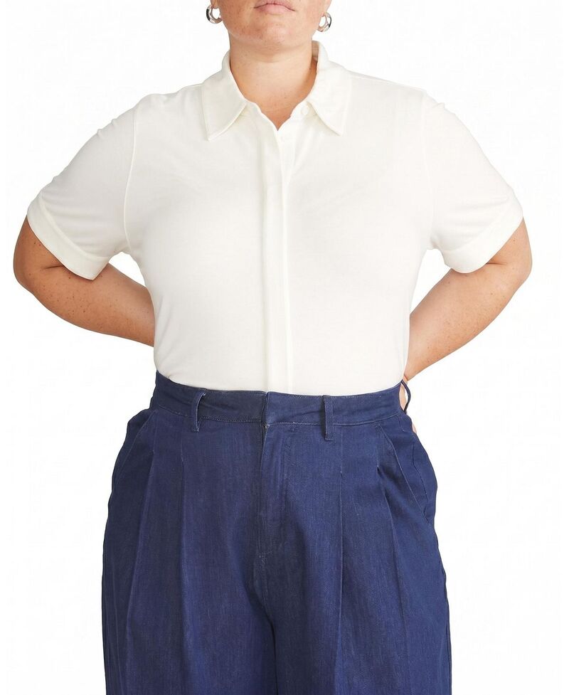 ユニバーサル スタンダード レディース トップス シャツ プラスサイズ チェルシー ジャージー Universal Standard Women's Plus Chelsea Liquid Jersey Short Sleeve Shirt White ホワイト｜ReVida 店