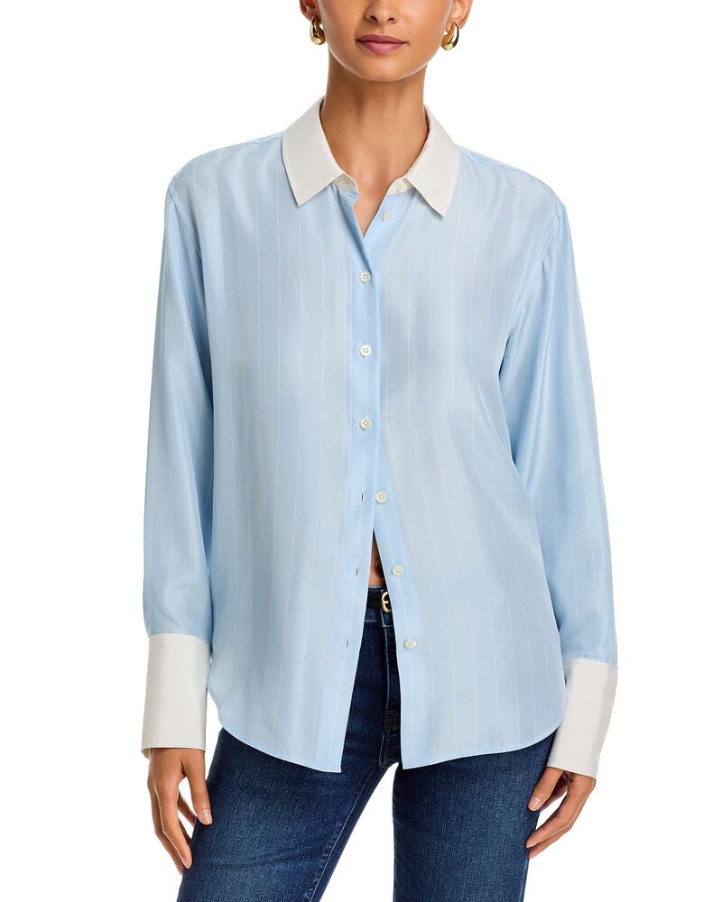 フレーム レディース トップス シャツ シルク FRAME The Silk Standard Shirt Sky Blue Stripe ブルー｜ReVida 店