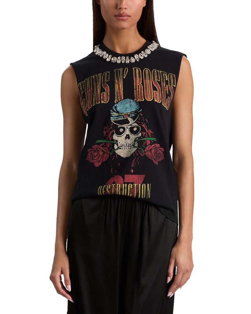 アリスアンドオリビア レディース トップス Tシャツ Alice and Olivia Micah Embellished Muscle Tee Guns N Roses｜ReVida 店