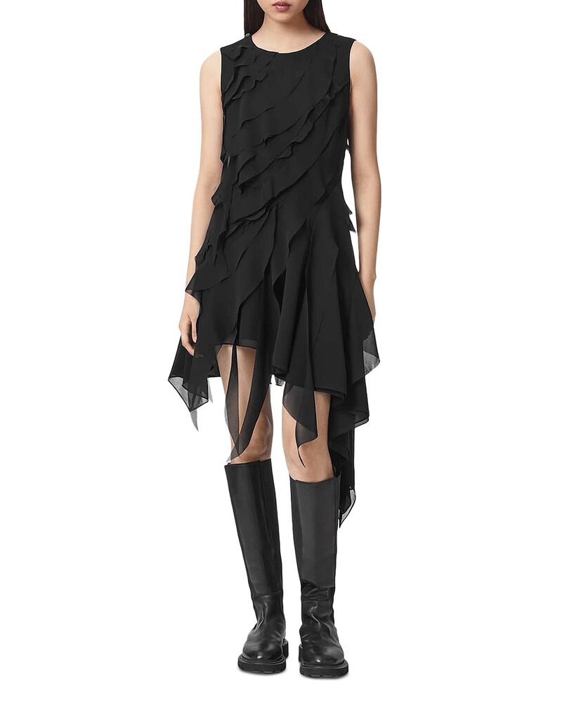 オールセインツ レディース トップス ワンピース ALLSAINTS Angie High Low Dress Black ブラック｜ReVida 店