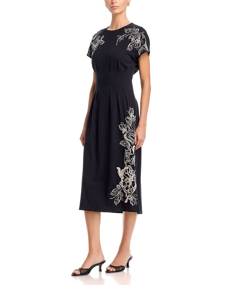 ジョニーワズ レディース トップス ワンピース プリーツ コットン ニット Johnny Was Pleated Waist Cotton Knit Short Sleeve Dress Black ブラック|ReVida 店
