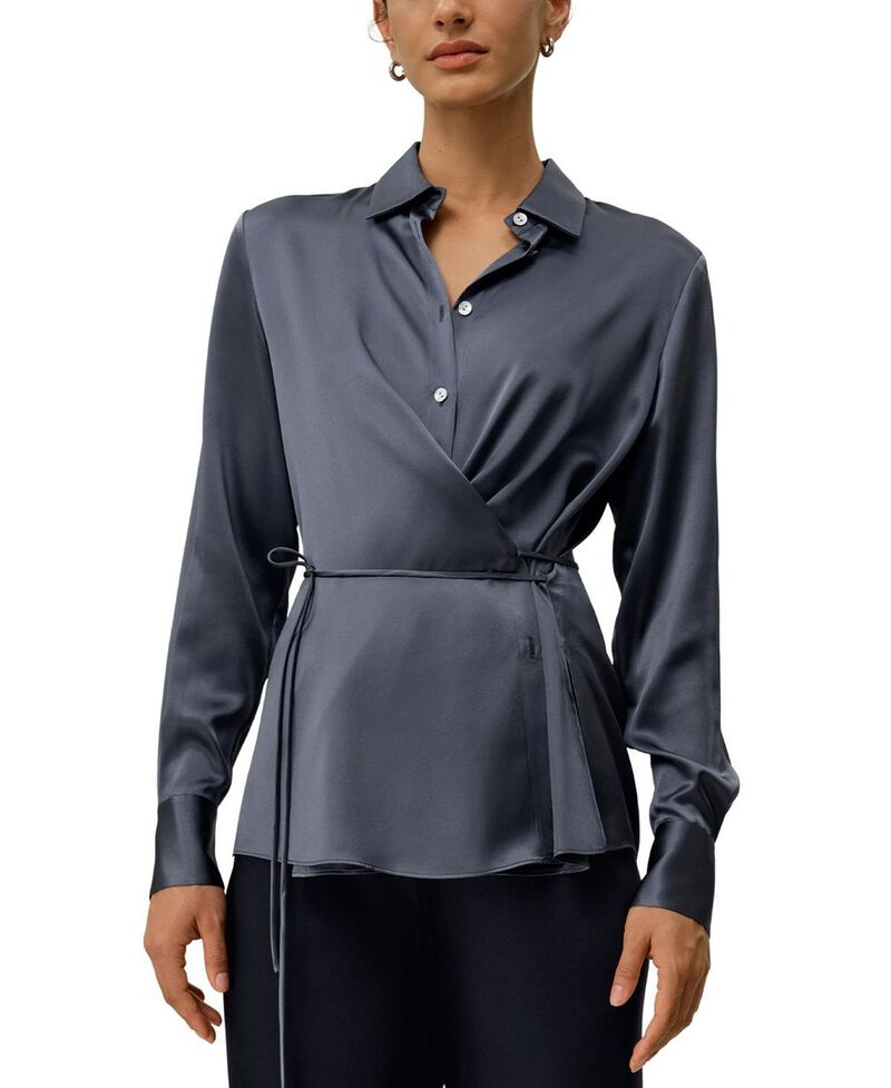 リリーシルク レディース トップス シャツ LILYSILK Women's Convertible Silk Charmeuse Shirt Night Lake|ReVida 店