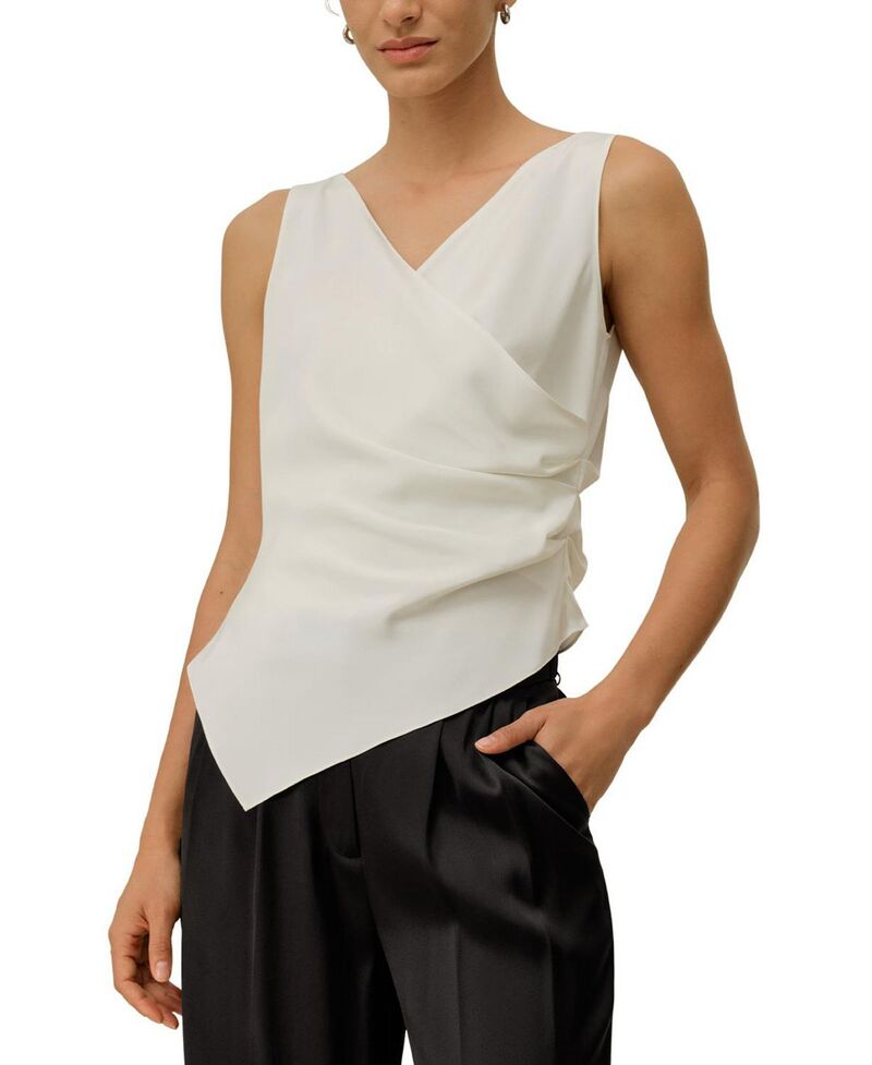 リリーシルク レディース トップス シャツ Vネック LILYSILK Women's Elise V-Neck Silk Top Natural White ホワイト｜ReVida 店