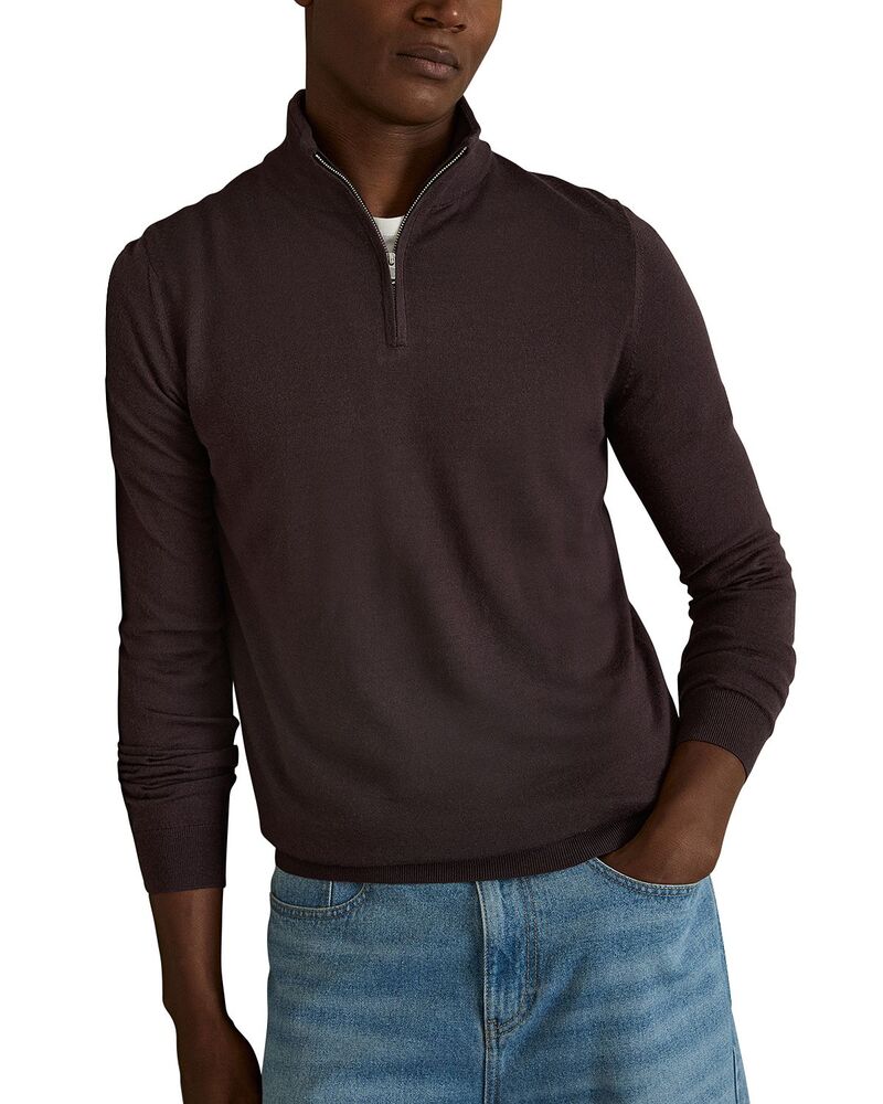 レイス メンズ アウター パーカー・スウェット ハーフジップ スタンドネック REISS Blackhall Merino Funnel Neck Half Zipullover Dark Bordeaux｜ReVida 店