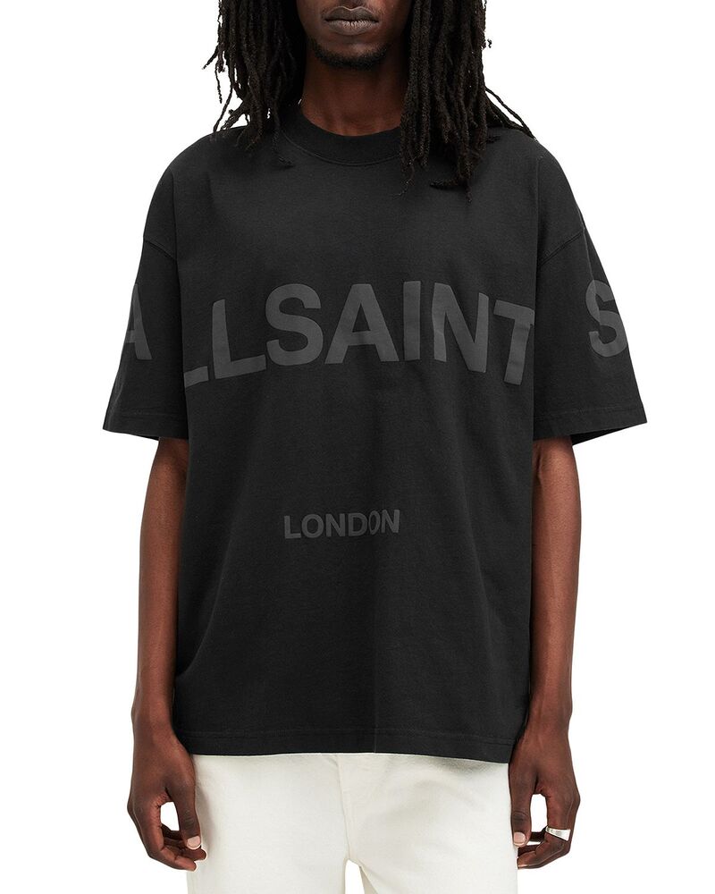 オールセインツ メンズ トップス Tシャツ コットン ロゴ ALLSAINTS Biggy Cottonalogo Tee Jet Black ブラック｜ReVida 店
