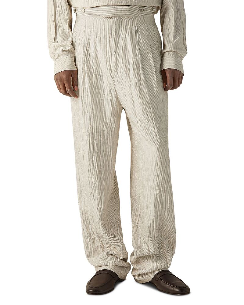 ゼニア メンズ ボトムス カジュアルパンツ プリーツ シルク ZEGNA Silk Textu red Pleated Pants White/ Light Grey ホワイト｜ReVida 店