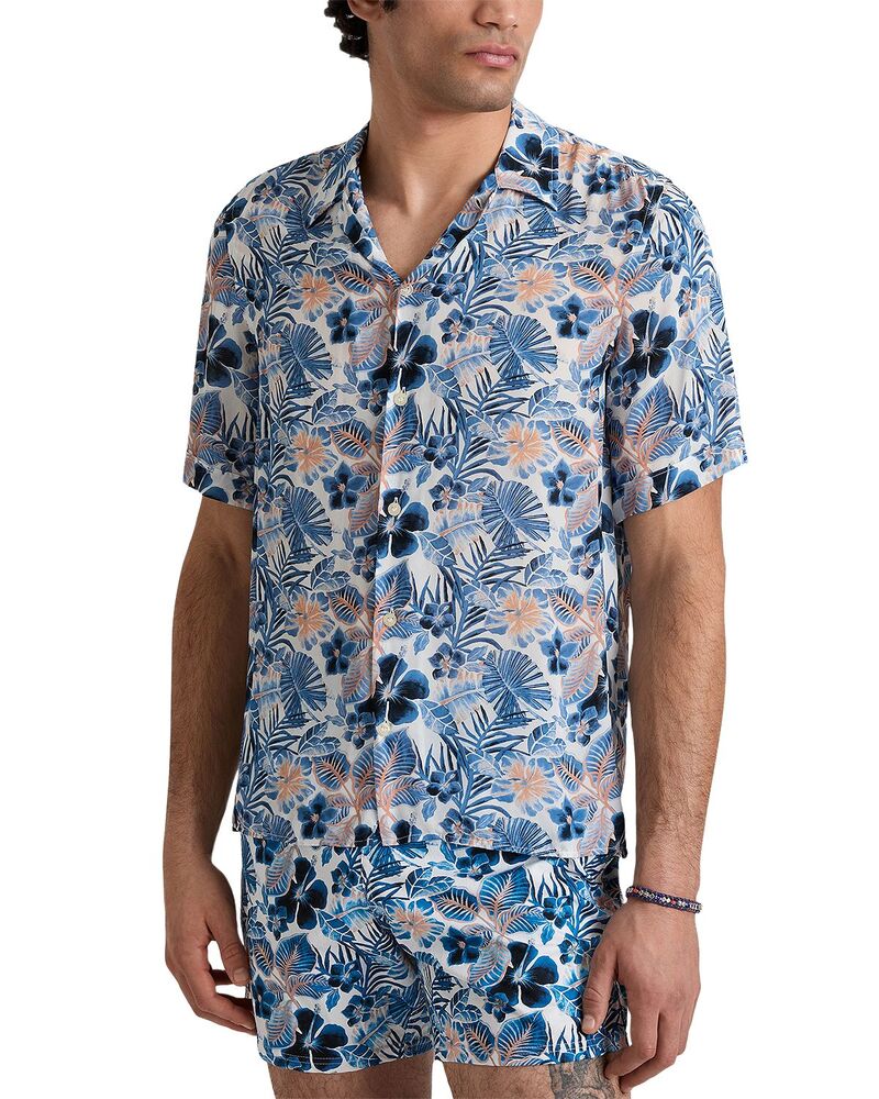 ヴィルブレクイン メンズ トップス シャツ Vilebrequin Island Flowers Viscose Bowling Shirt Blue ブルー｜ReVida 店