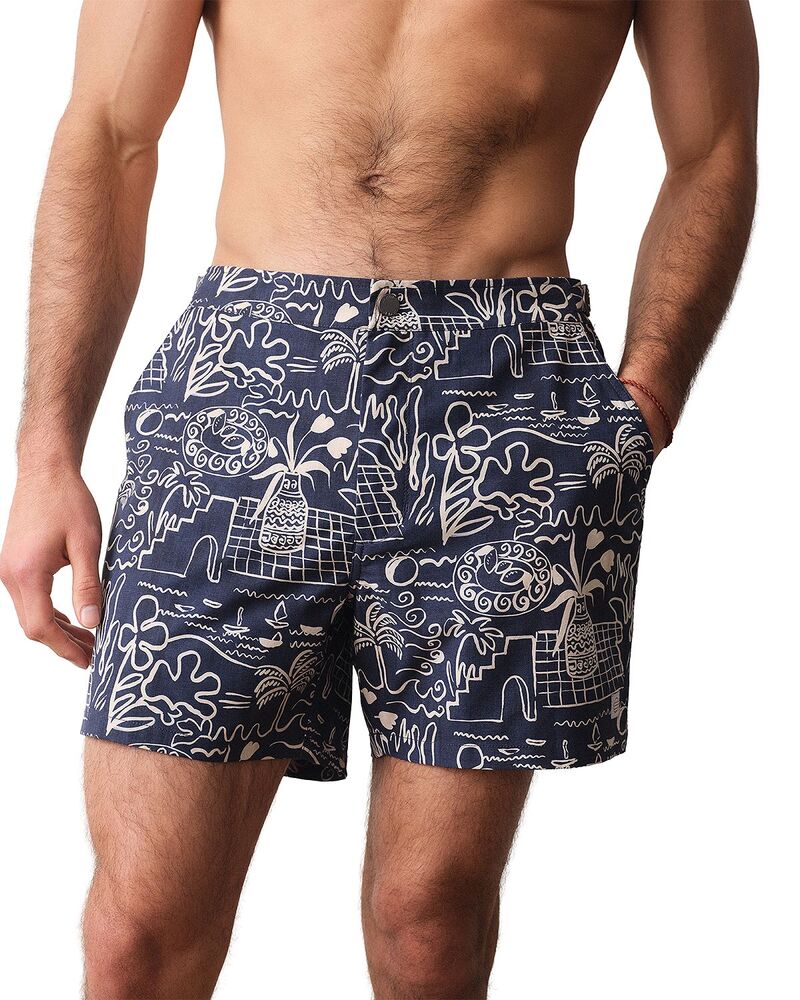 マリーン レイヤー メンズ 水着 ハーフパンツ・ショーツ Marine Layer Tailo red 5" Swim Trunks Navy/White Island Motif ホワイト｜ReVida 店