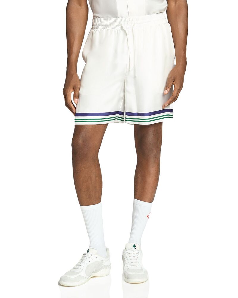 カサブランカ メンズ ボトムス ハーフパンツ・ショーツ ショートパンツ シルク Casablanca Hotel Emblem Silk Shorts White ホワイト|ReVida 店