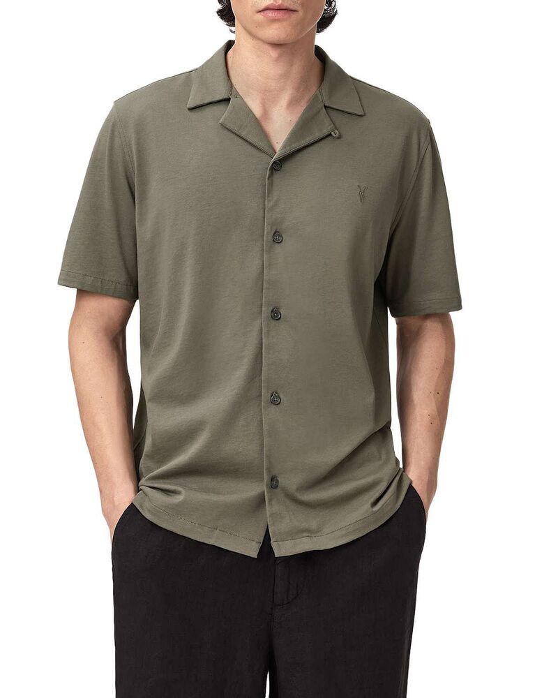 オールセインツ メンズ トップス シャツ ボタンダウン ALLSAINTS Hudson Short Sleeve Button Down Shirt Dusty Olive オリーブ|ReVida 店