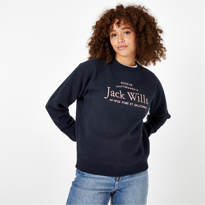 ジャック ウィルス レディース アウター パーカー・スウェット クルーネック スウェット シャツ グラフィック Jack Wills Hunston Graphic Crew Neck Sweatshirt Navy ネイビー