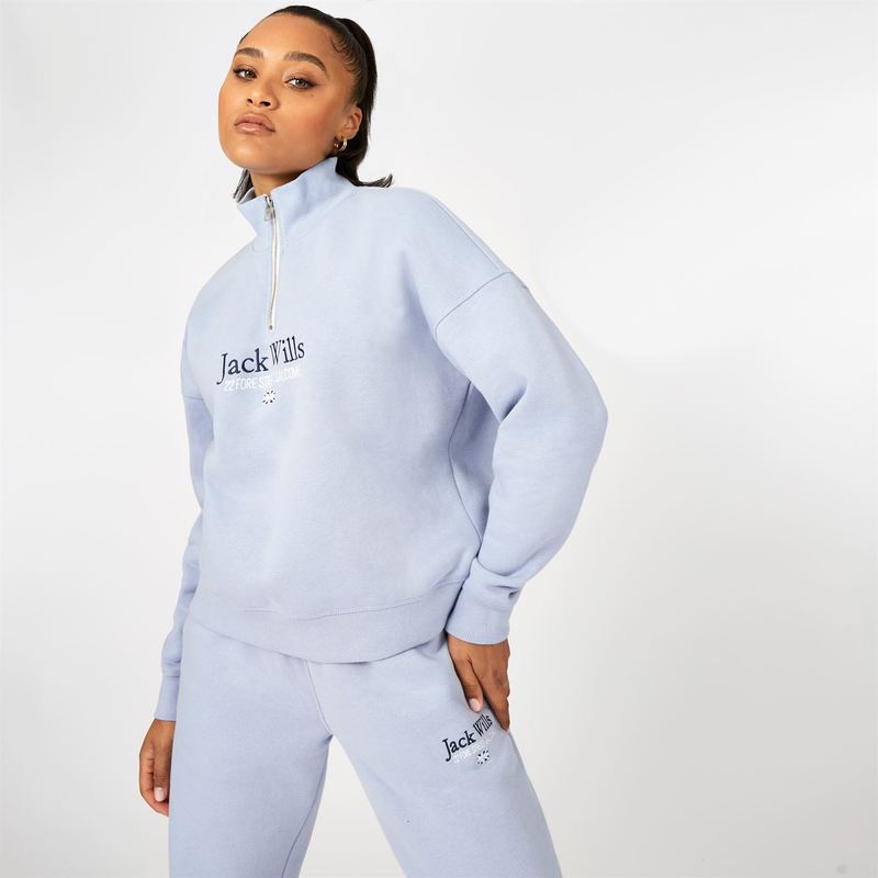 ジャック ウィルス レディース アウター パーカー・スウェット ハーフジップ スウェット シャツ Jack Wills Honeylane Half Zip Sweatshirt Soft Blue ブルー｜ReVida 店 14,386円