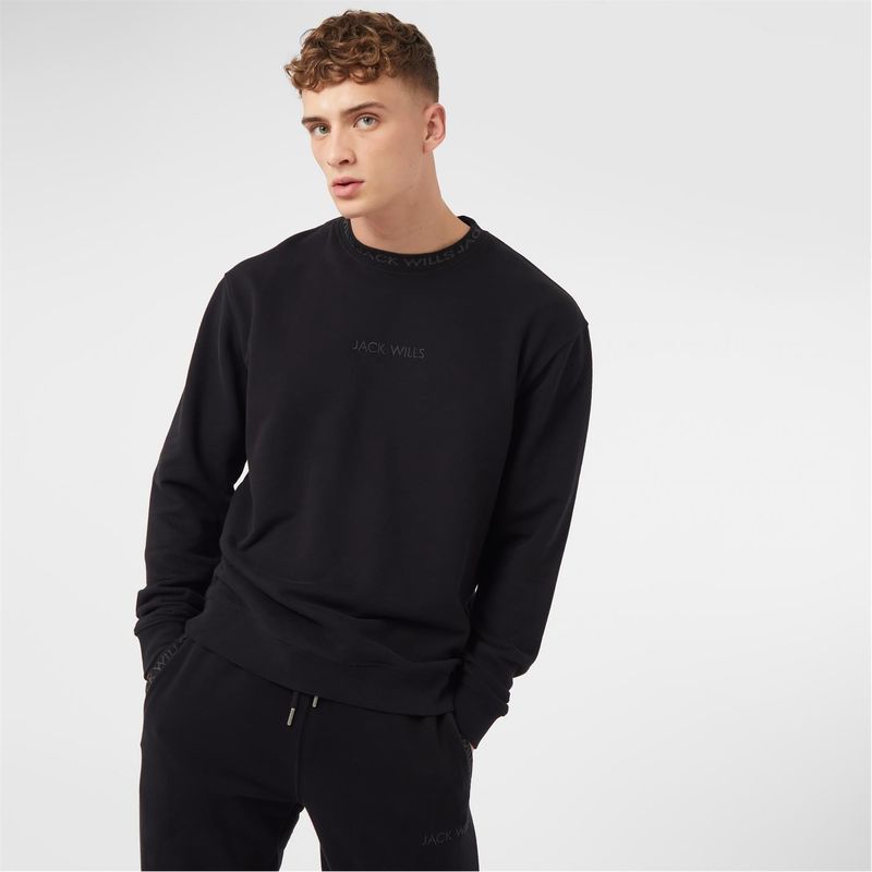 ジャック ウィルス メンズ アウター パーカー・スウェット スウェット シャツ Jack Wills Jacquard Crew Sweatshirt Black ブラック｜ReVida 店