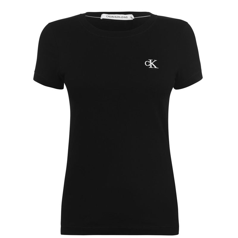 カルバンクライン レディース トップス Tシャツ スリムフィット シャツ 刺繍 ロゴ Calvin Klein Jeans Embroidered Logo Slim Fit T-Shirt CK BLACK ブラック|ReVida 店