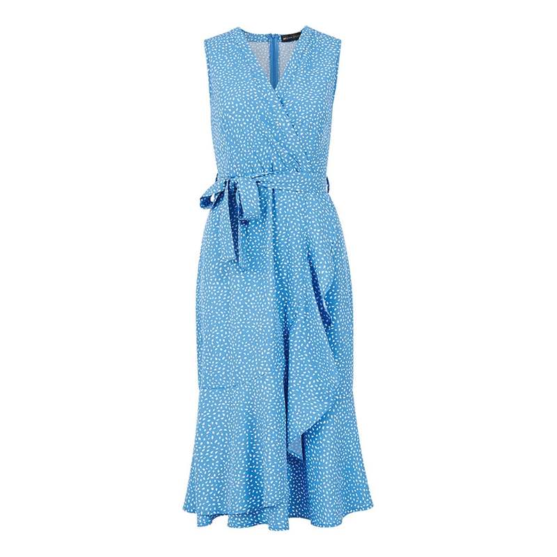 メラロンドン レディース ワンピース トップス Blue Dash Printed Wrap Midi Dress 大特価放出
